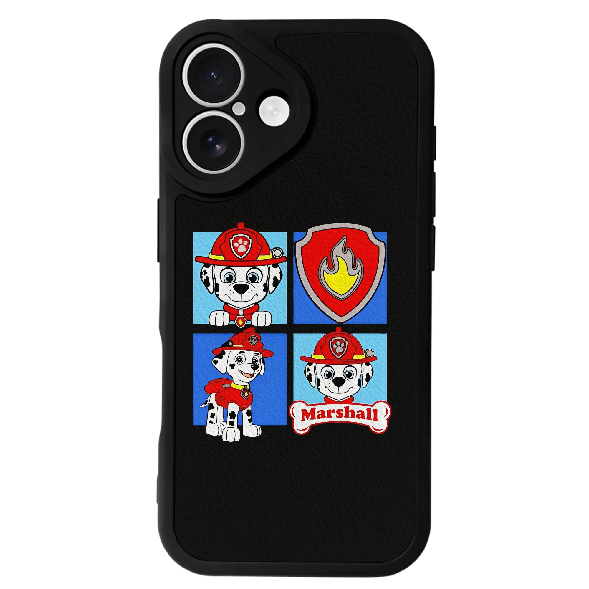 パウ・パトロール グッズ マーシャル - IPhone 16シリーズ対応 ・ シリコンスマホケース ・ レザー調 ・ 高精度フィット ・ 耐衝撃 ・ ワイヤレス充電対応 ・ 精密カット